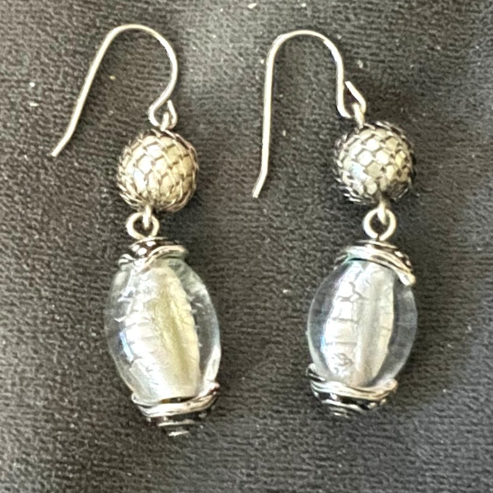 Anthropologie White, Crystal, Silver Drop Earrings NWOT